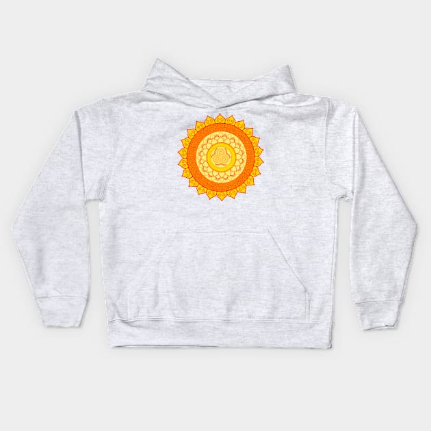 Sun sea spirals mandala orange Kids Hoodie by HazImagination